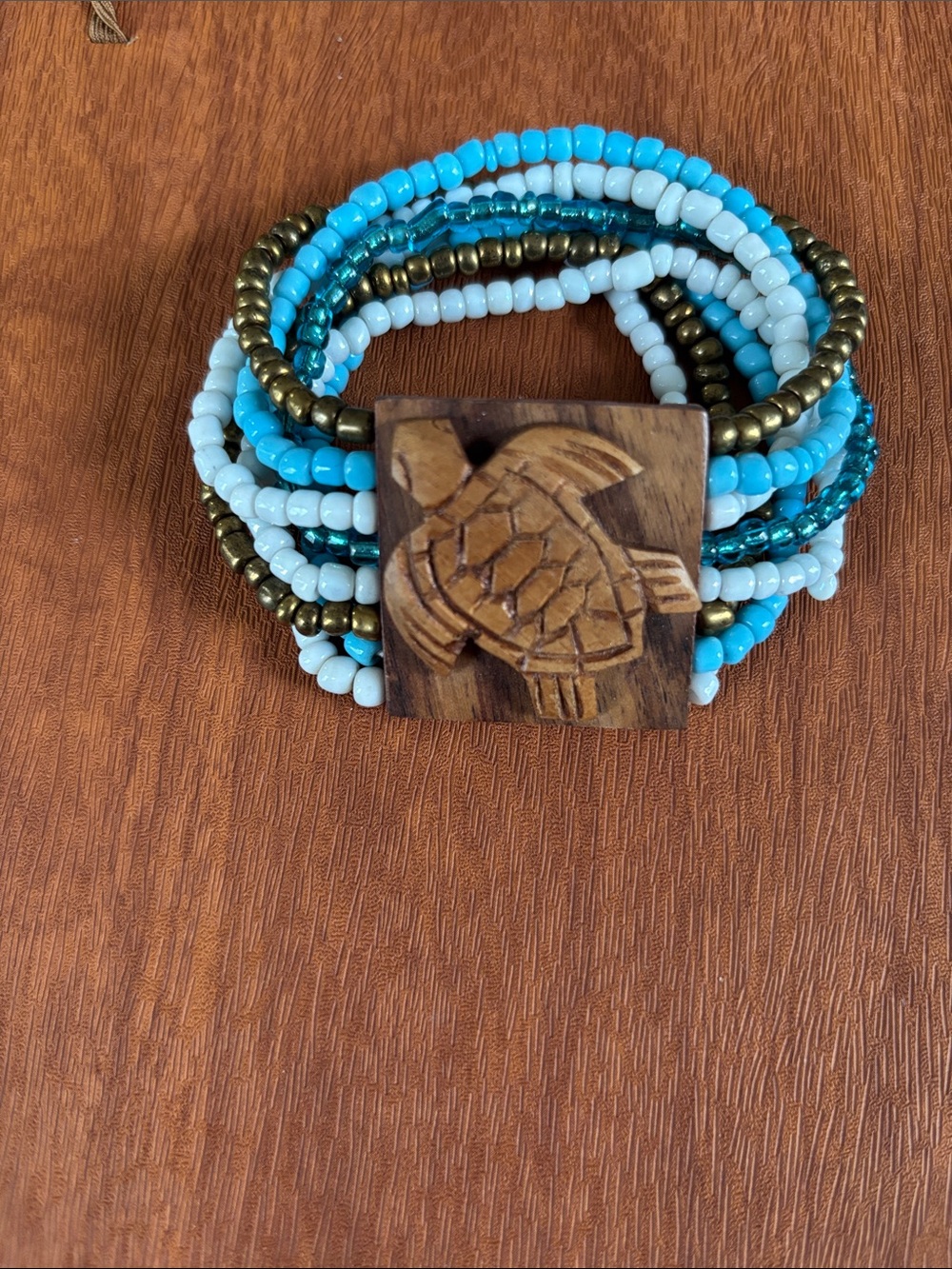 Beaded Turtle Wrap Bracelet in Turquoise and Light Blue
